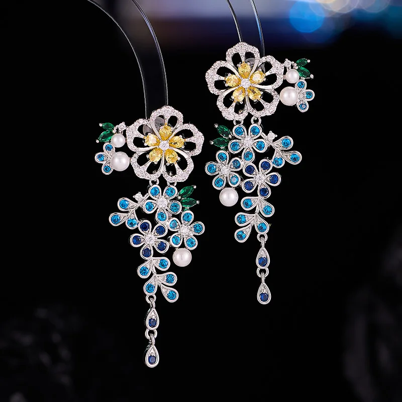 Sparkling Teardrop Tassel Earrings Luxury S925 Silver Posts Hypoallergenic Dangle Earring Bridesmaid Jewelry Accessories