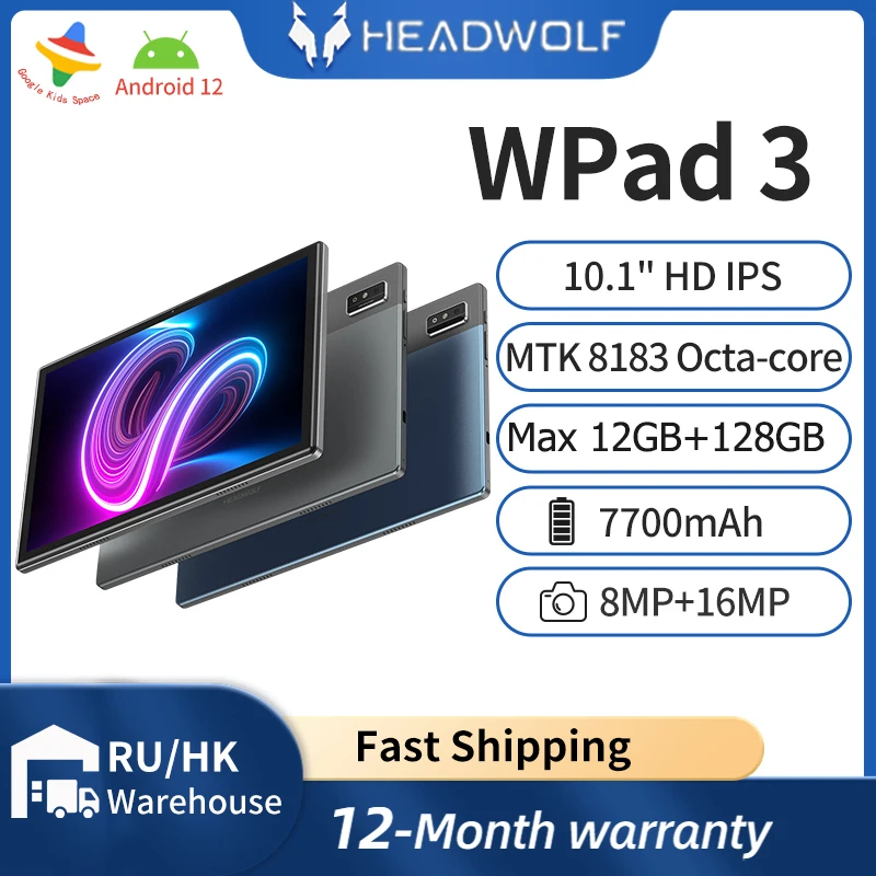 

HEADWOLF WPad 3 Android 12 Tablet 10.1 inch 6GB RAM 128GB ROM MTK 8183 Octa-core WIFI Tablet PC Camera 8MP+16MP 7700 mAh Battery