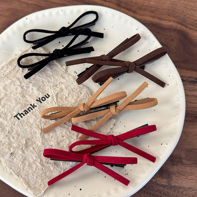 New Suede Red Bow Hair Clips Bangs Clip Headband For Girls Sweet Hairpin Children Cute Barrettes Woman Fashion Hair Accessories