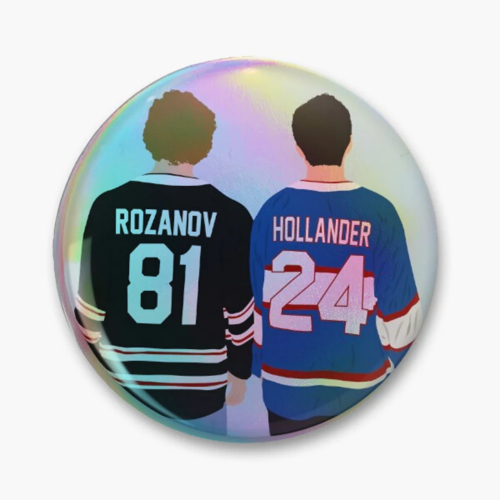 Rozanov 81 & Hollander 24 | Heated Rivalry Pin Holographic Star Heart Pin Brooches Laminated Button Fashion Accessory