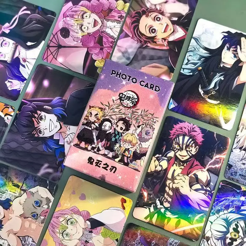 New Bandai 55pcs Demon Slayer Laser Mini Cards, Tanjiro & Nezuko Anime Merch, 3-inch Polaroid Lomo Photo Cards Postcards view 4