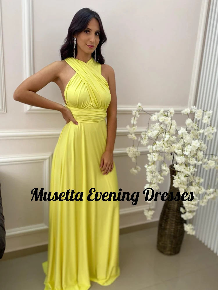 Musetta Sexy V-Neck Evening Gown Women Sleeveless Ruched A-Line Prom Dress Floor Length Vestido Para Eventos Especial Customized