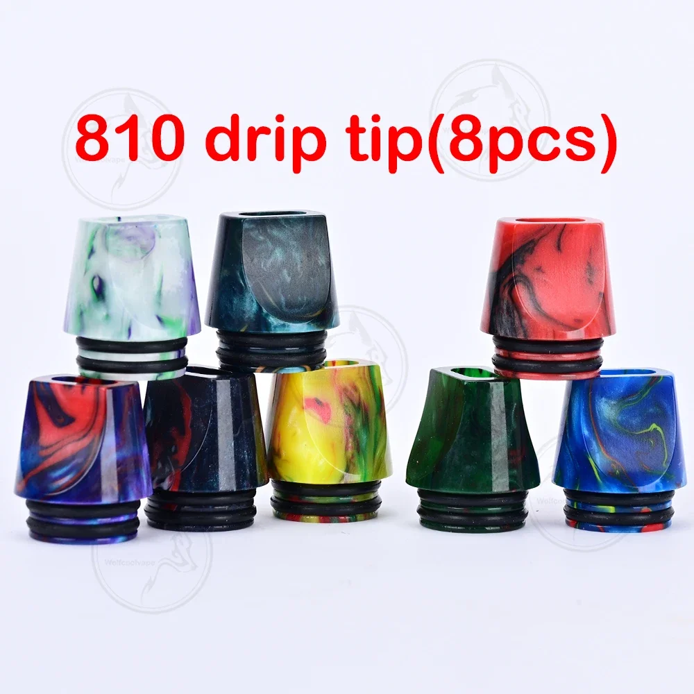 8pcs wolfcoolvape Drip Tips 810 drip tip vape mouthpiece random color resin material tips for Vapes Tanks rda rta rda