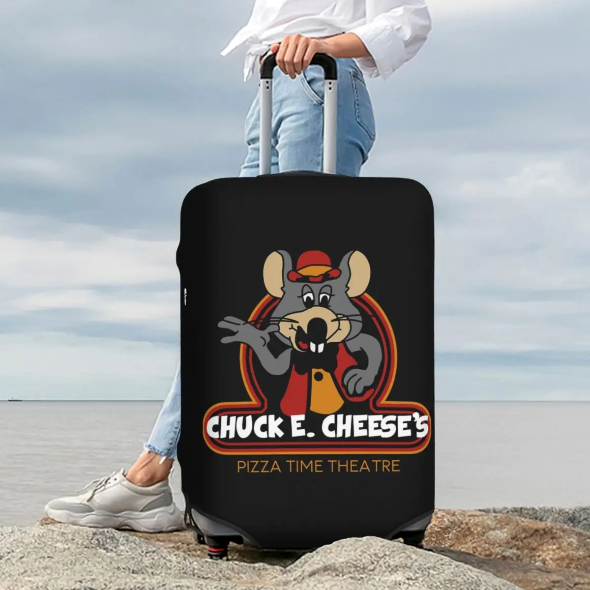 

Chuck E Cheese Suitcase Cover Protection Elastic Travel Luggage Protector Covers for 18-32 Inch