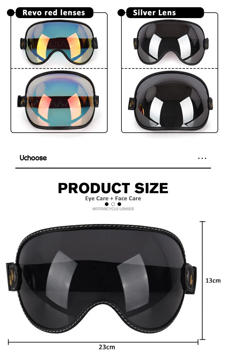 Uchoose fit alle Vintage Retro offenes Gesicht Halbhelm Motorrad Helm Bubble Shield Visier Linse Sonnenbrille Brille Zubehör – Detail 3
