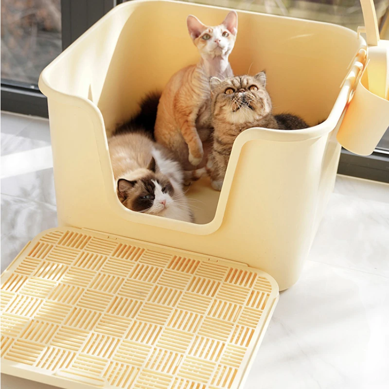 Litter Box Rhubarb Oil Large Splash-Proof Cat Toilet Integrated Open Pet Supplies Self Cleaning Litter Box  Pet  Cat Box