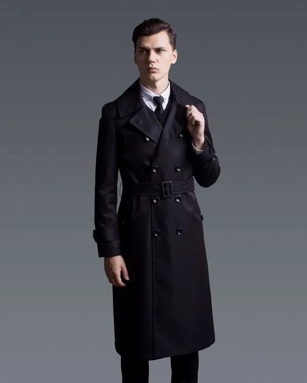 British Style Men Double Breasted Long Trench Plus Size Spring Autumn Casual Windbreaker Slim Khaki Waterproof Classic Trench