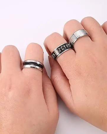 Bobisty 8-teiliges Edelstahl-Ringset für Männer und Frauen Edelstahl Fidget Angst- und Stressabbau-Ringe Hochzeitsringe Größe 7-13 – Detail 11