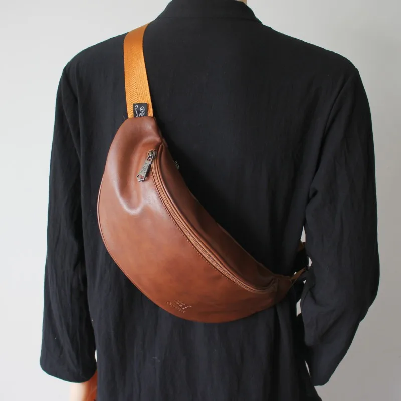 Street Style Soft Leather Fashion Chest Bag Crossbody Phone Bag Men's Trendy Backpack Casual Pure Color Zipper Closure