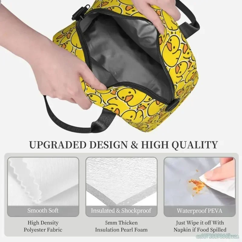 Cute Yellow Duck Lunch Bag with Adjustable Shoulder Strap Insulated Lunch Box Cooler Thermal Reusable Tote Bag for School Picnic