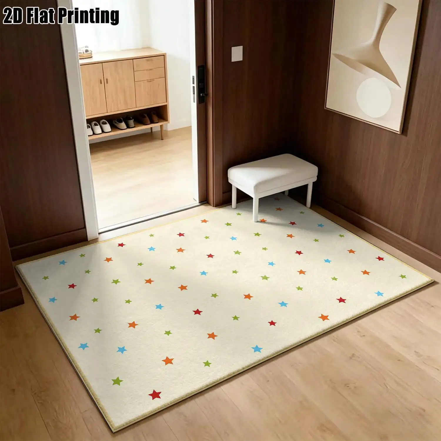 1Pc 2D Printed Colorful Star Nordic/Instagram Style Modern Minimalist Geometric Carpet, Home Decor, Multi-Size, Machine Washable, Suitable for Entrance, Dining, Foyer, Bedroom, Living Room