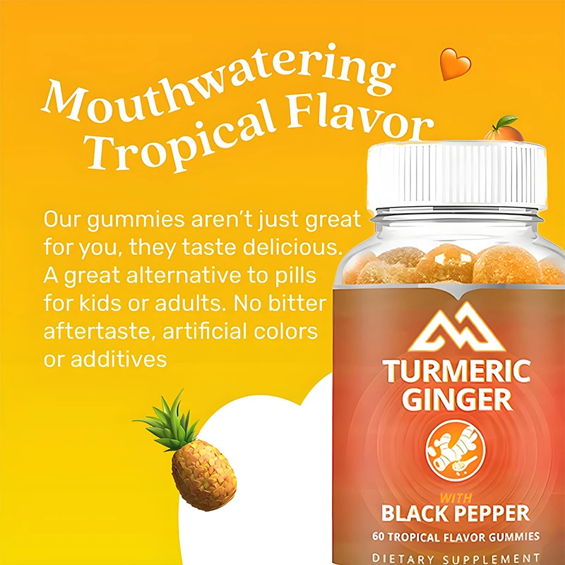 

Black pepper and ginger 500mg turmeric supplement for immune support, healthy skin and joint health tropical flavor 60 capsules