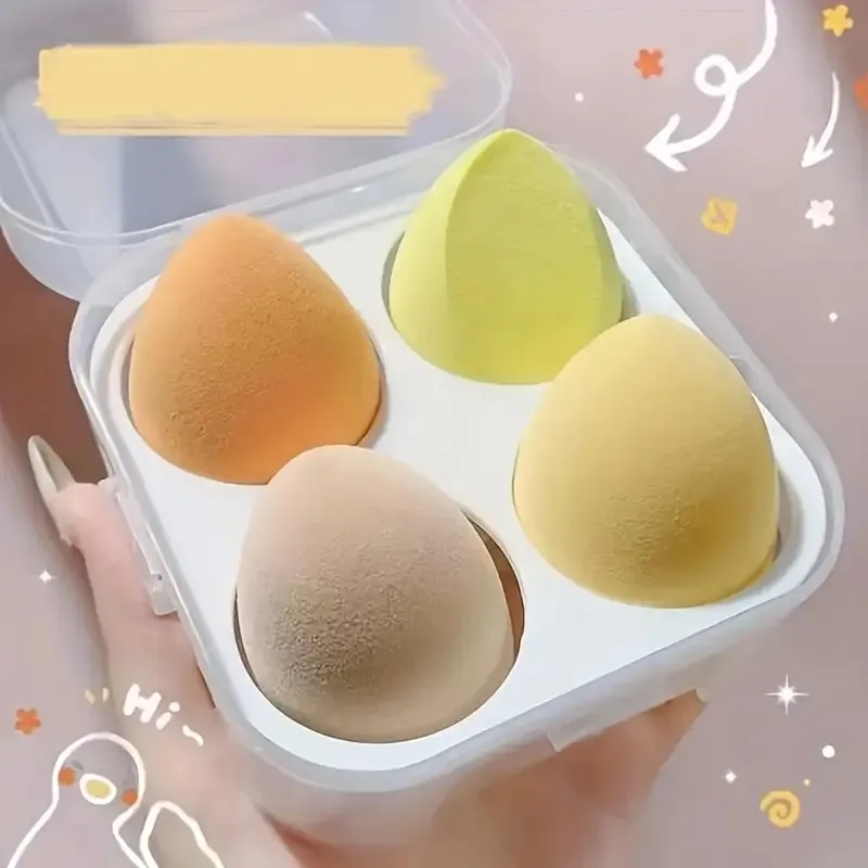 4pcs Make Up Blender Cosmetic Puff Makeup Sponge With Storage Box Foundation Powder Sponge Beauty Tool Fashion Beauty Blender