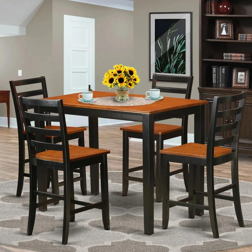 5 Piece Counter Height Dining Table Set Includes a Rectangle Wooden Table and 4 Kitchen Dining Chairs, 30x48 Inch