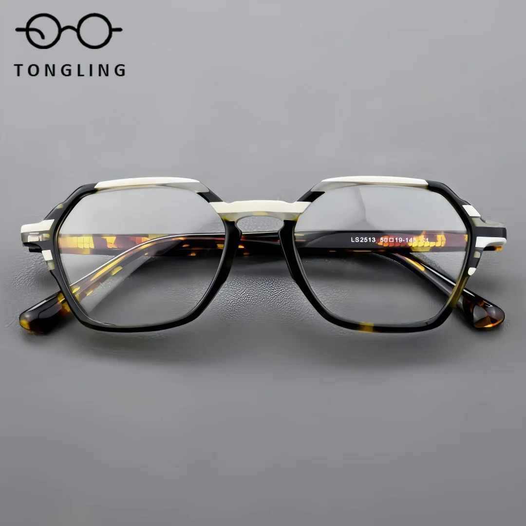 Retro Women Fashion Trendy Color-Matched Personalized Men Multi-Polygon Handmade High-Quality Multi-Color Acetate Eyeglass Frame