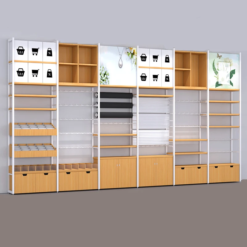 Hot Selling Wooden Shelf Double Side Supermarket Wooden Retail Display Racks
