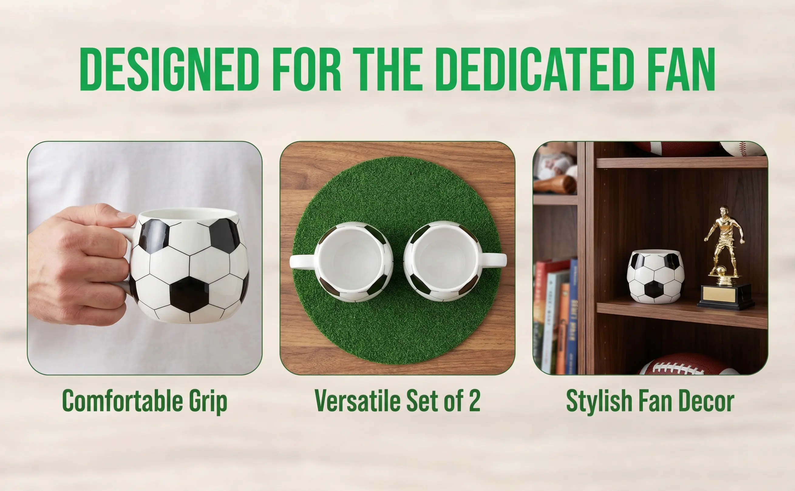 2Pcs Soccer Ceramic Mugs Football Coffee Tea Milk Cup Heat Resistant Scratchproof Sports Gift Soccer Fan Collection