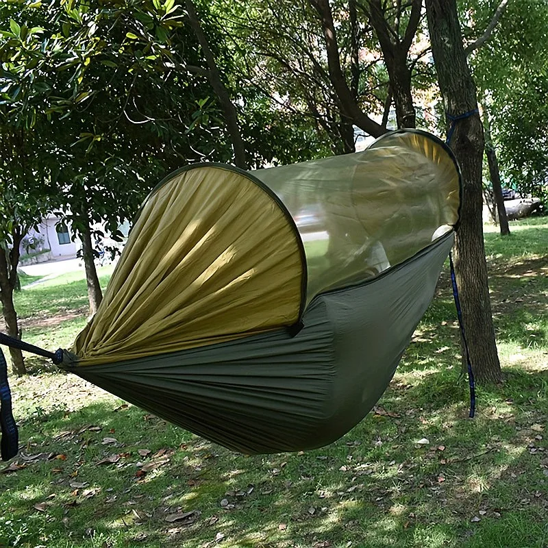 Quick Open Hammock with Mosquito Net Sunshade Canopy Nylon Portable Outdoor Hanging Bed