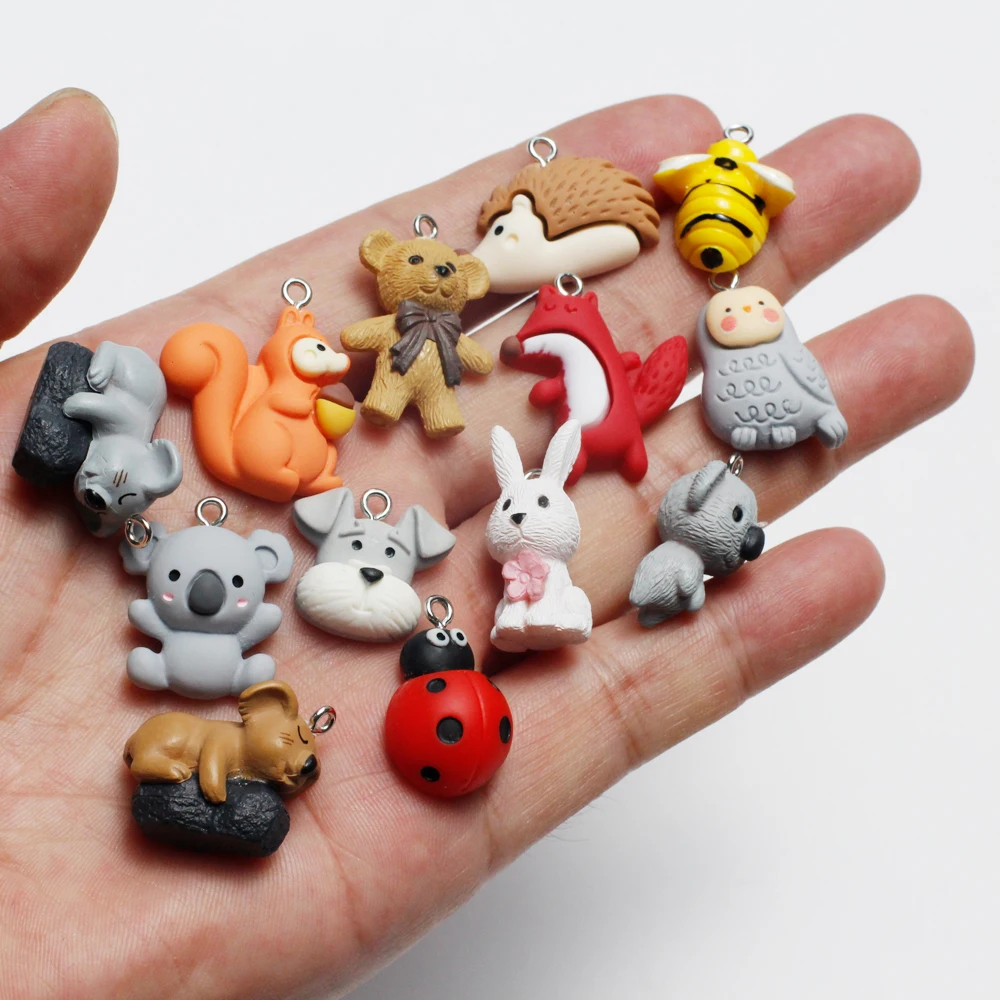 Koala Bear Owls Dogs Animals Charms Cute Kawaii Resin Pendant for Earring Necklace Keychain Jewelry Making Supplies Diy Findings