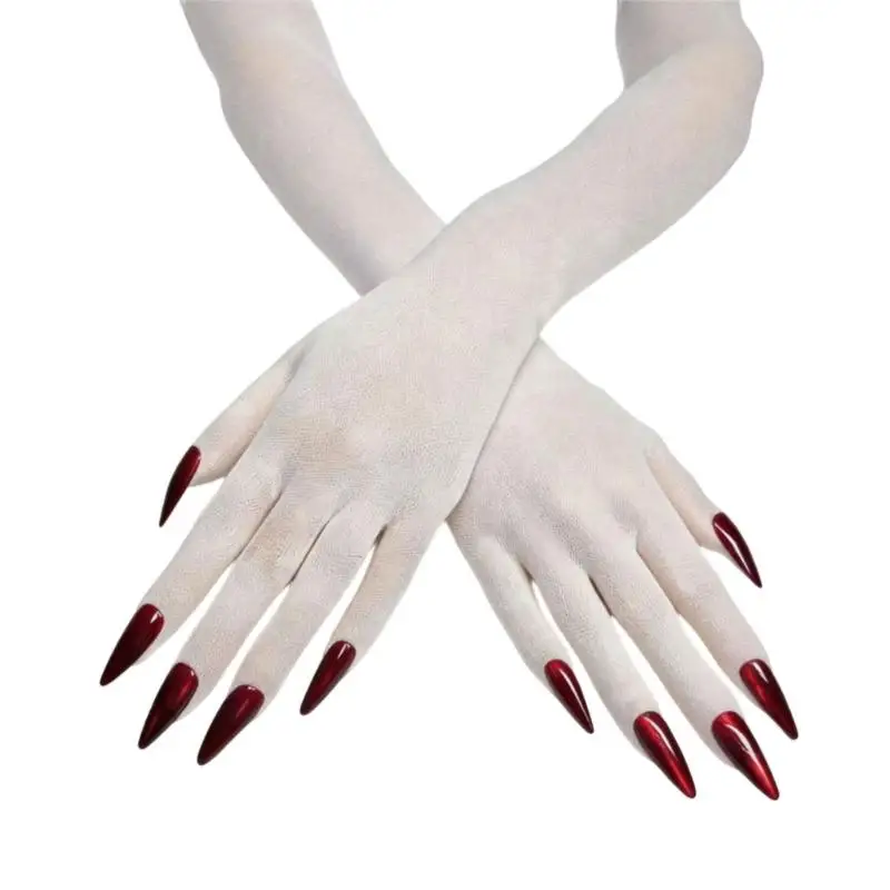 39BD Long Sheer Finger Gloves for Halloween Costume Styling and Stage Looks