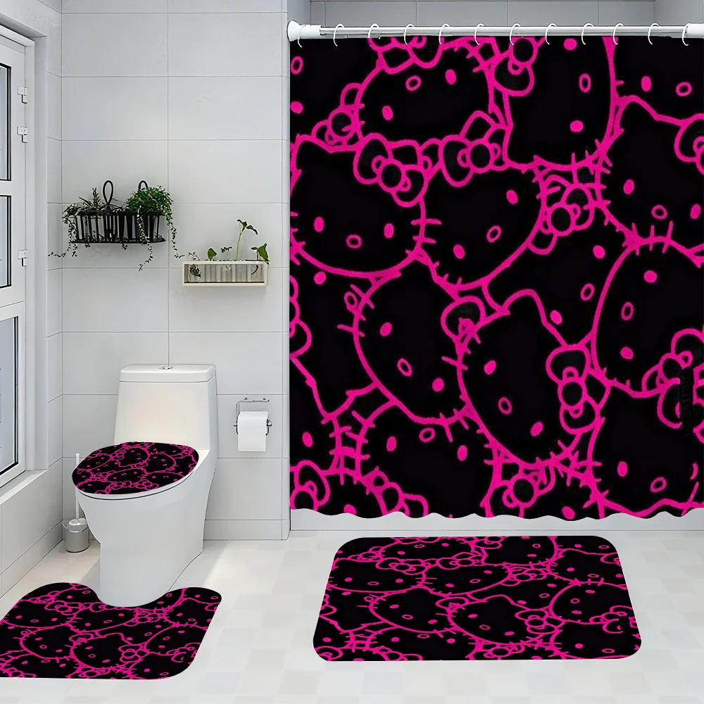 

Sanrio Hello Kitty Bathroom Four-Piece Set - Avant-garde Waterproof Shower Curtain, creating a complete bathroom kit