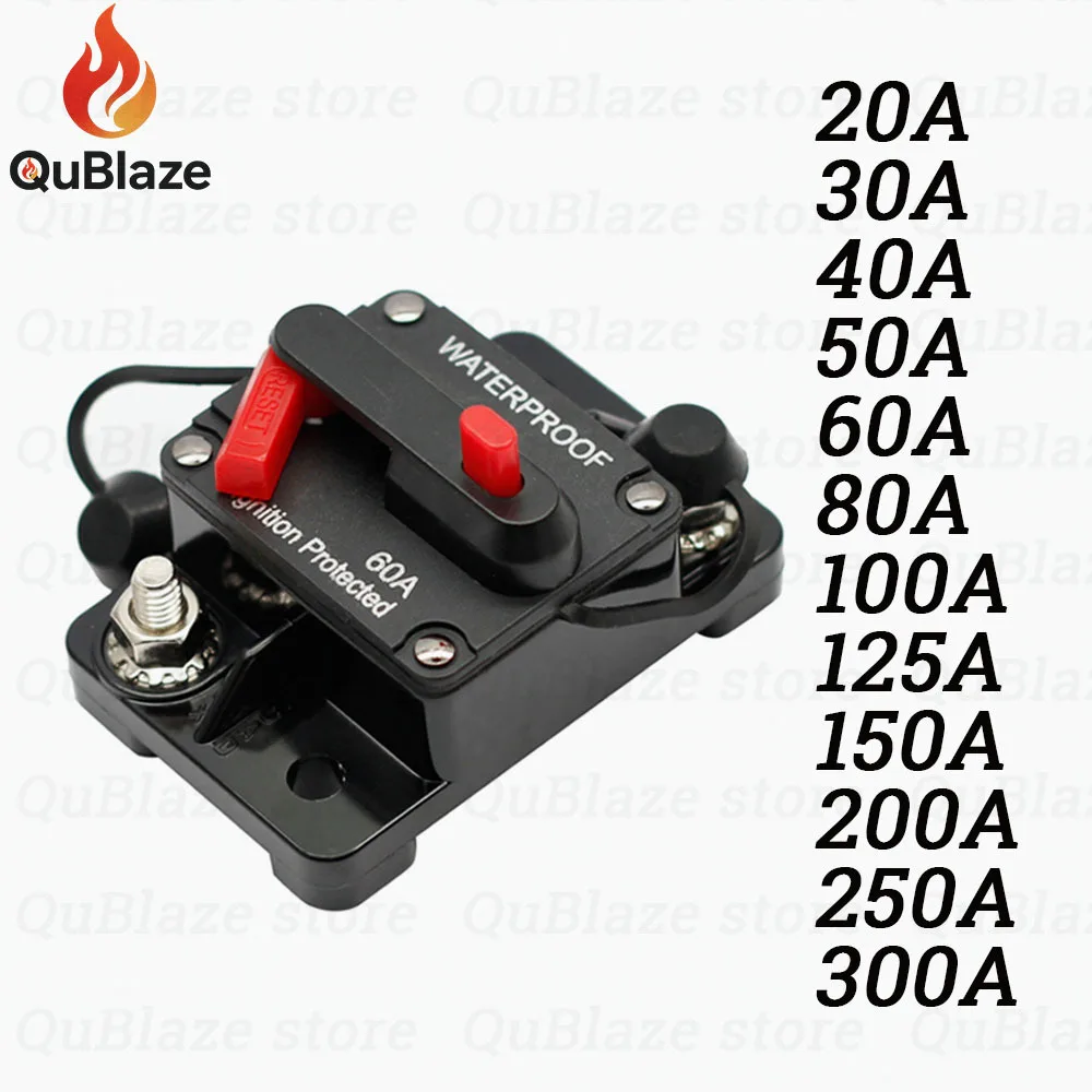 Interruptor de Circuito de 20A a 300A con Reinicio Manual para Sistema de Audio de Automóvil, Interruptor de Circuito Marino Impermeable con Fusible de Reinicio de 12V-48V DC 40A 60A