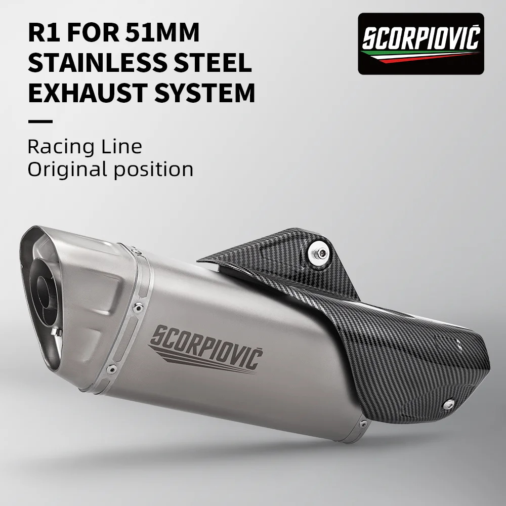 

Stainless steel R1 tail escape exhaust muffler for CBR650 CBR500 Z900 NINJA400 NC750 GY6 F750 51mm Motorcycle Exhaust Escape Sys