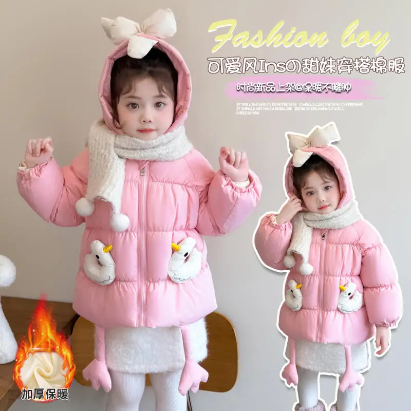 

Рождественская кавайная плотная хлопковая куртка для девочек, зима 2025, новая теплая куртка с капюшоном в Корейском стиле с героями мультфильмов аниме, модная милая удобная одежда