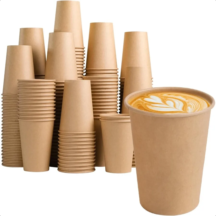 

300 Pack 12 oz Paper Coffee Cups Kraft Coffee Cups Hot Cold Drinking Cup for Water Coffee Juice
