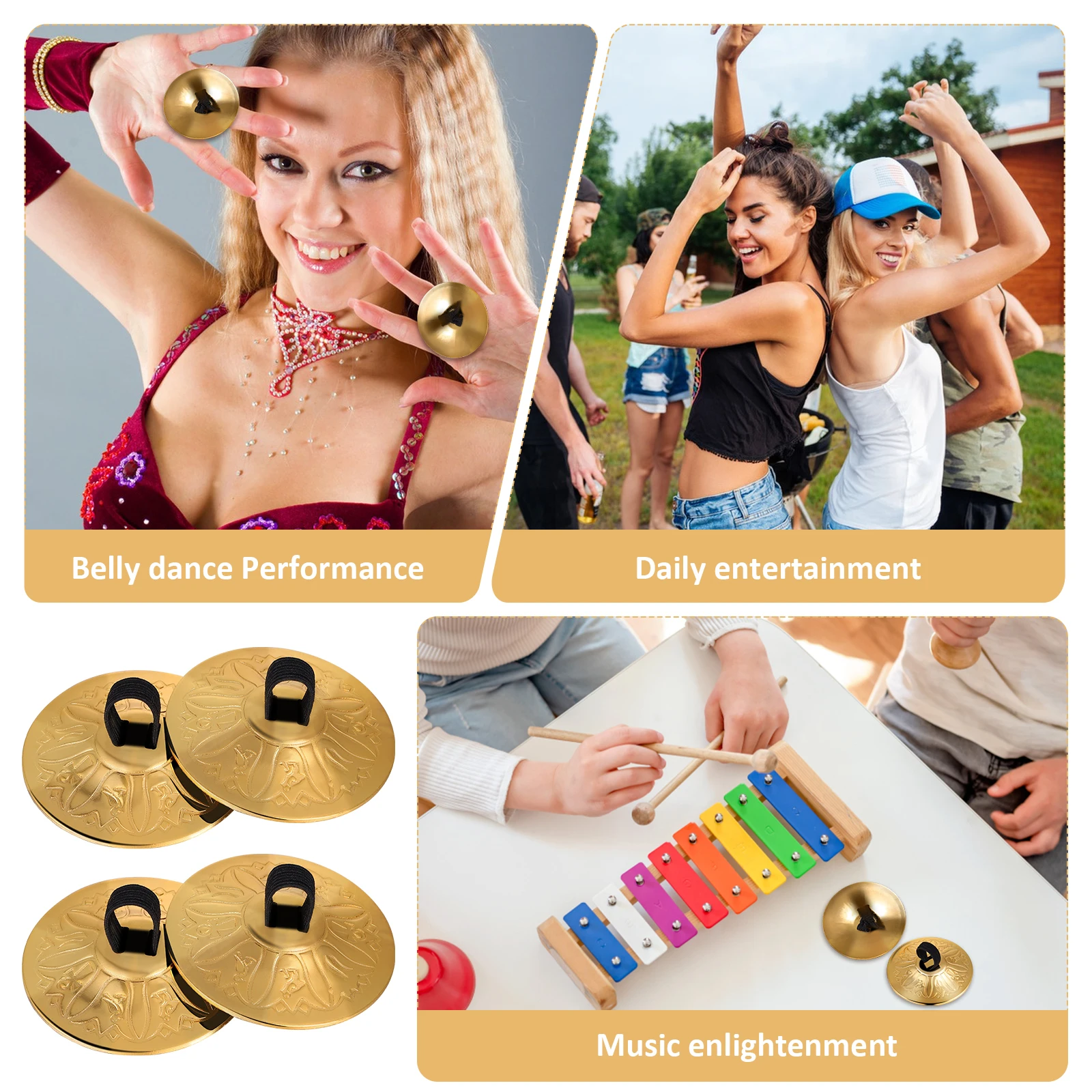 

10 Pcs Mini Finger Cymbals Small Copper Percussion Instrument for Belly Dance Kids Party Musical Toys Storage Bag Included