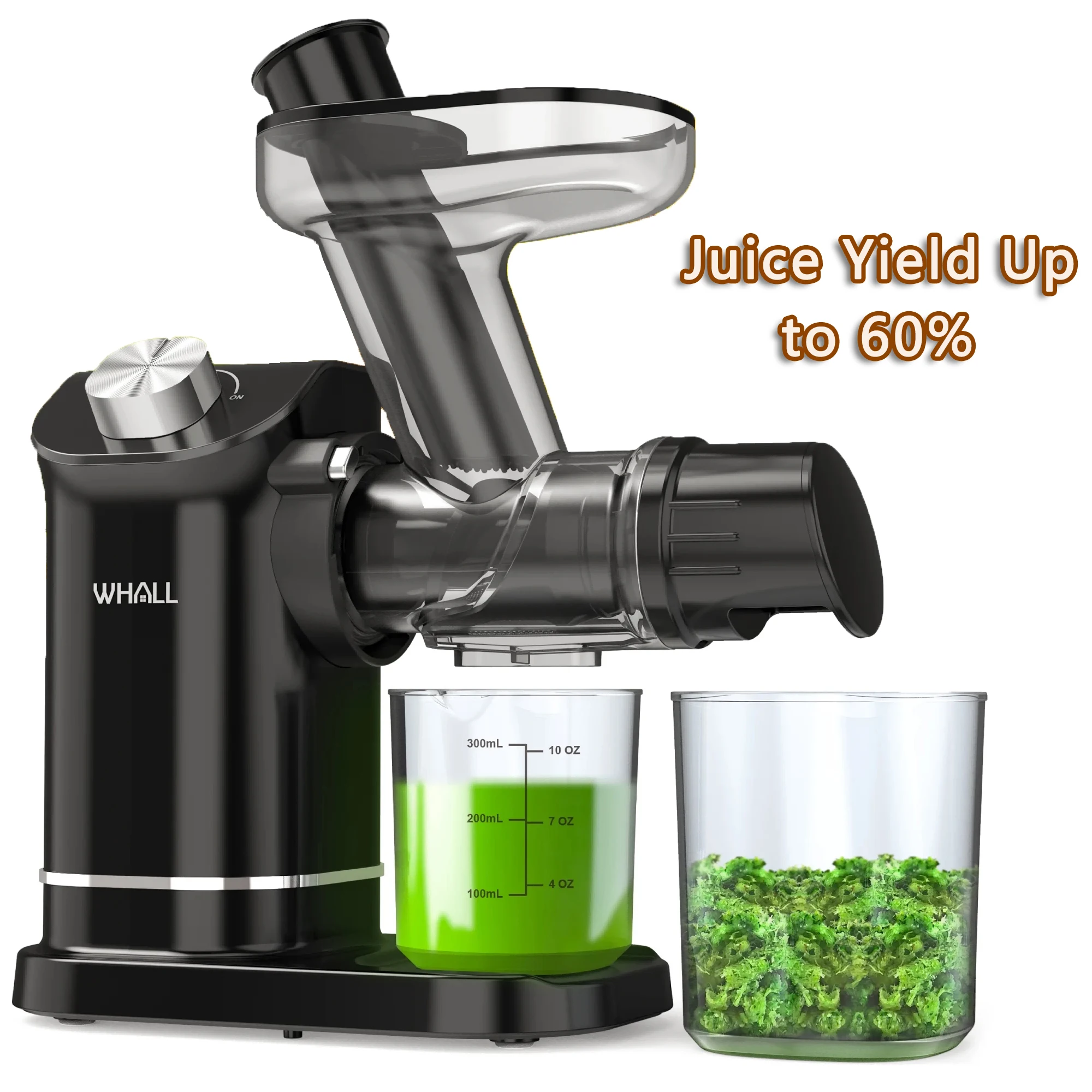 

WHALL Masticating Juicer, High-Yield Cold Press Juicer, Electric Juicer for Vegetables & Fruits, Quiet Motor Reverse Function