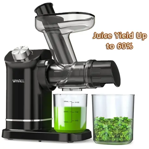 WHALL Masticating Juicer, High-Yield Cold Press Juicer, Electric Juicer for Vegetables & Fruits, Quiet Motor Reverse Function