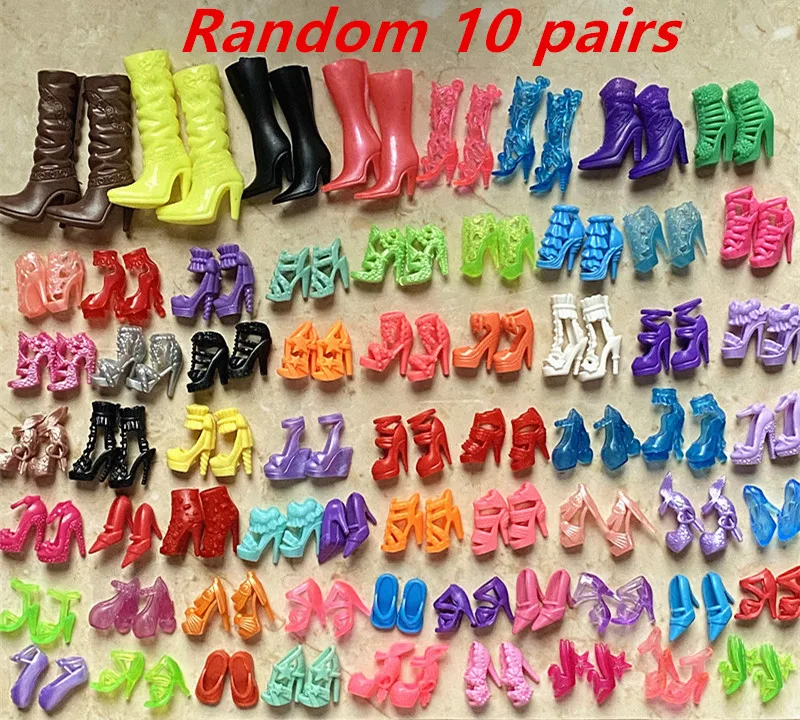 Random 10 Pairs/lot Fashion Girl Doll Shoes For Barbies Beautiful Shoes 10 Different-style Doll Sandals Kids Birthday Gift Toy