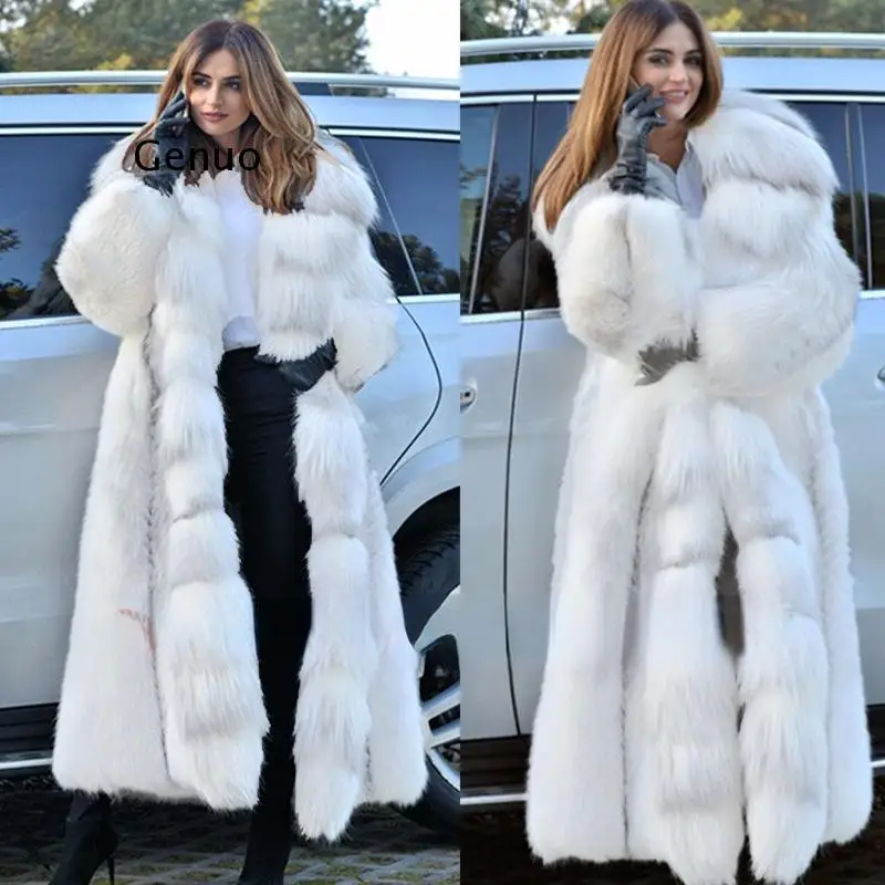 Women Artificial Faux Fur Hooded Coat 2022 Autumn Winter Long Faux Fur Fur Coat Women's Fashion Casual Thick Long Jacket