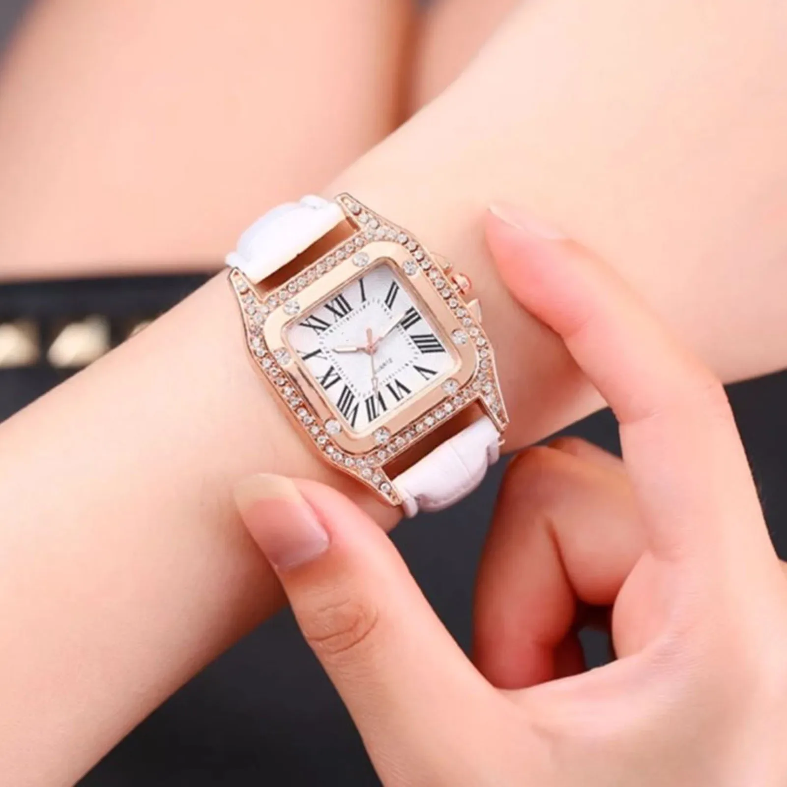 3 Pack Women Glitter Quartz Watch Bracelet Set Elegant Rhinestone Necklace Bangle Watch Set Women Watch Bracelet Set
