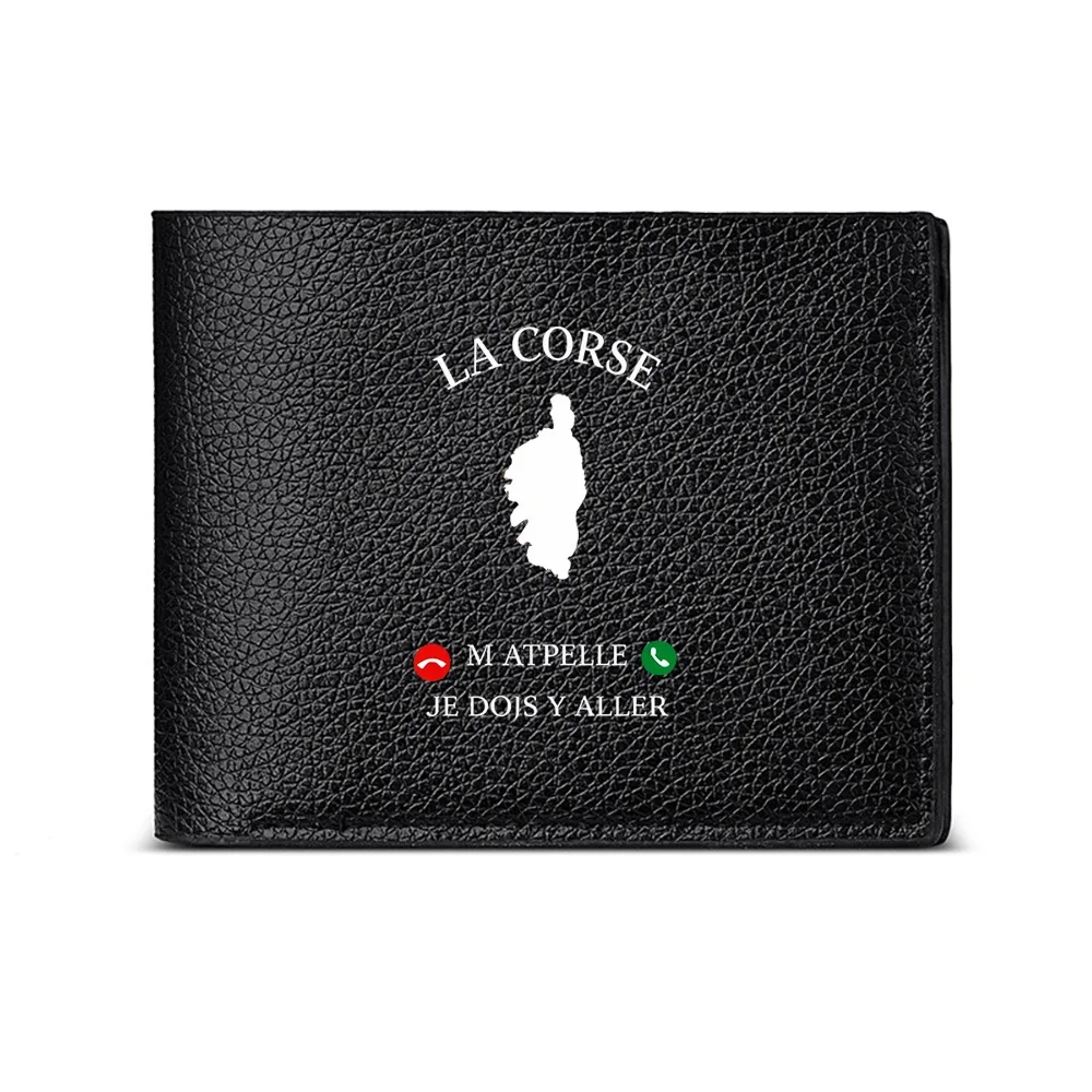 La Corse Map Design Wallet With Phone Call Motif And French Text For Modern Men's Fashion Accessory