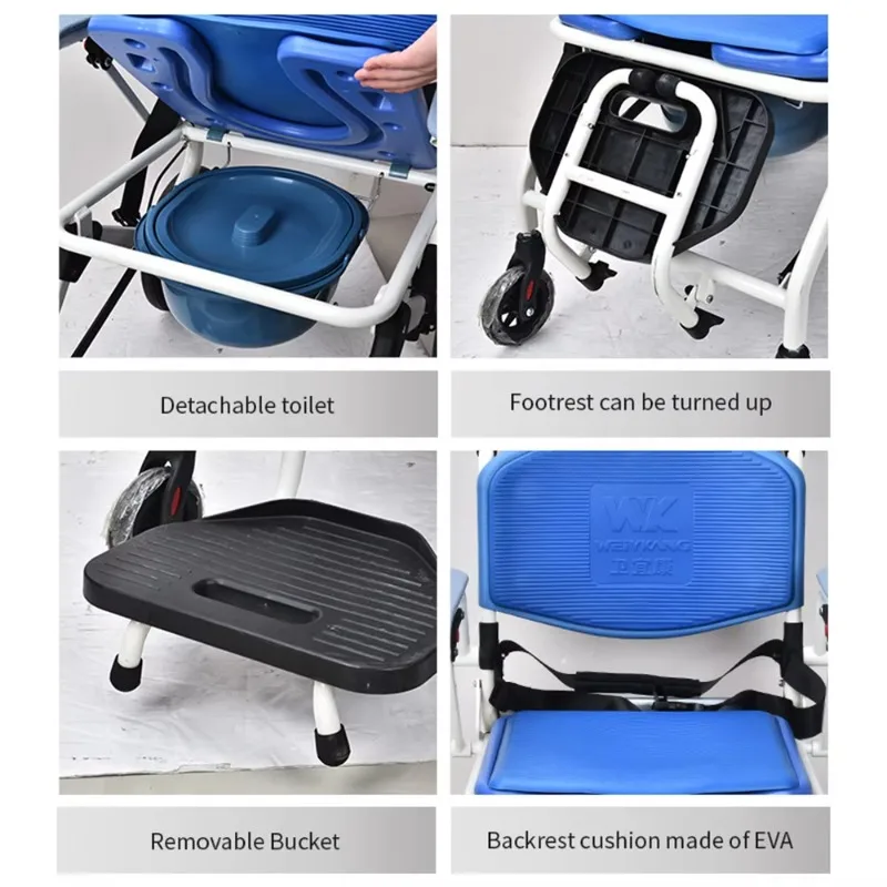 Aluminum 3-in-1 shower chair with foot brake, anti-dump, for bedrooms, collapsible toilet chair with wheels, suitable for the e