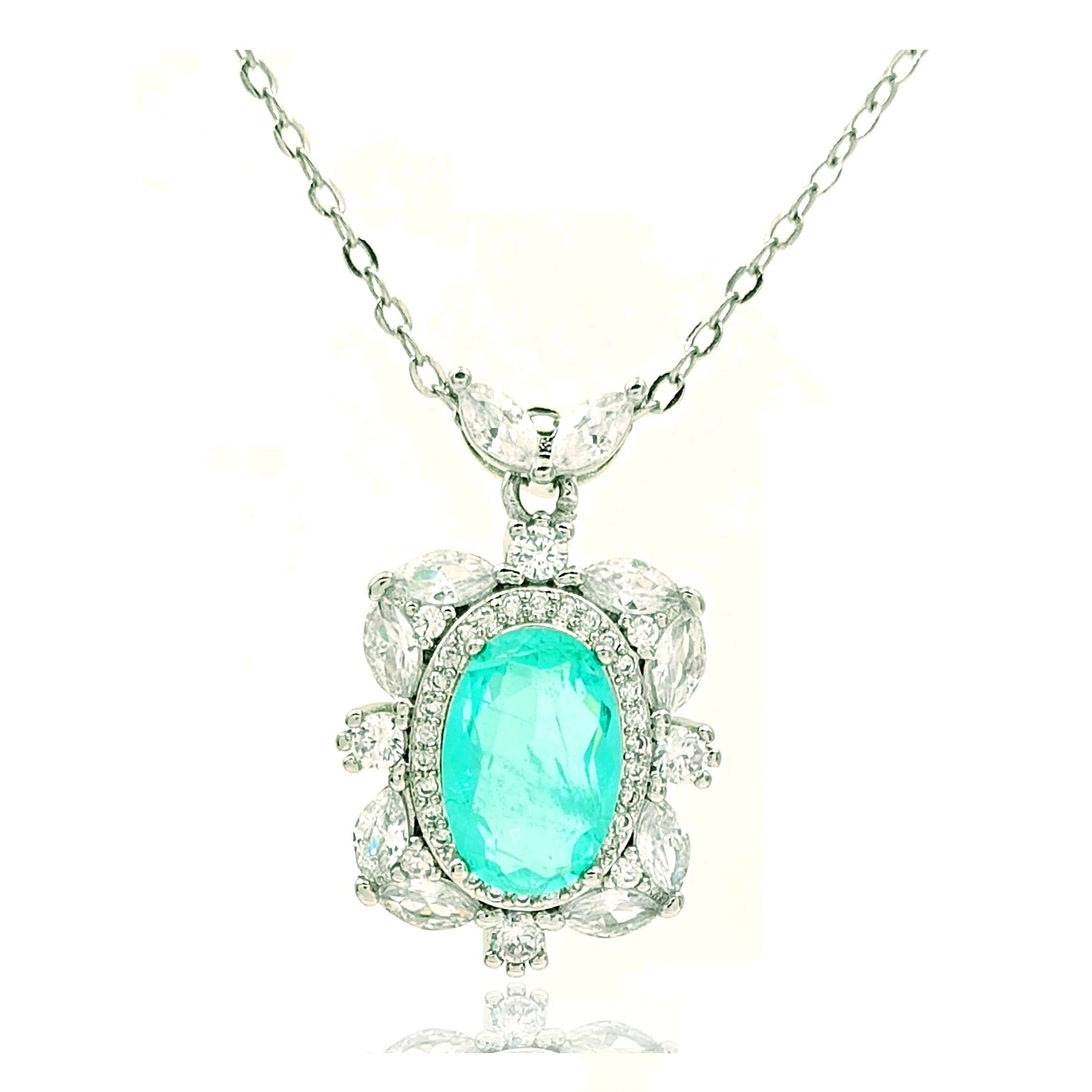 

Fantastic Marquise Shape CZ Accent Ice Blue Oval Pendant and Necklace with Halo Women Outfit Jewelry