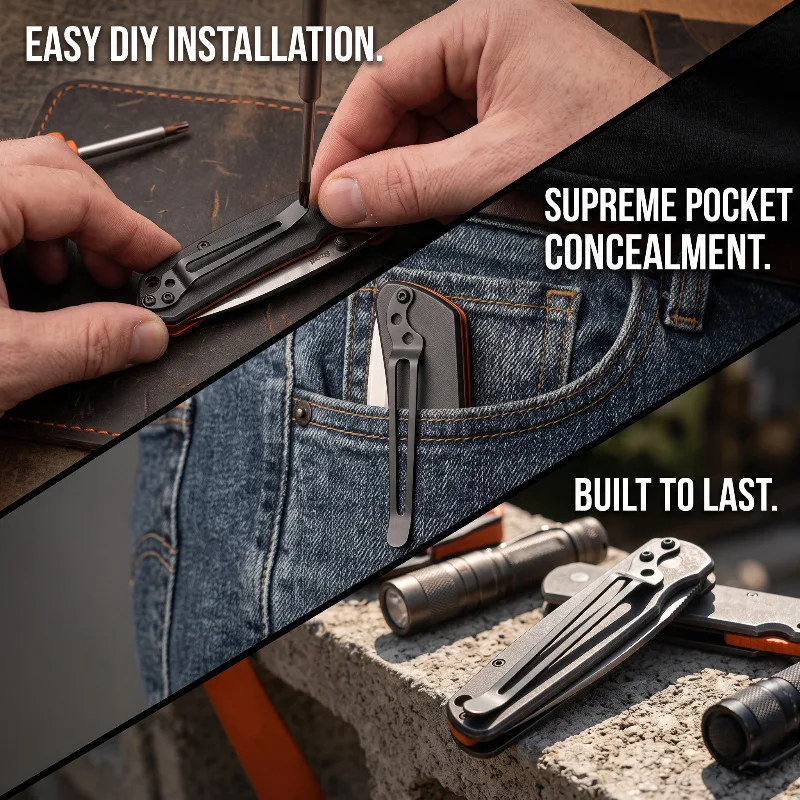 420 Stainless Steel Knife Back Clip | 17 Sizes, Replacement Waist Clamp for DIY Folding Pocket EDC Tools, Comes with Mounting Sc