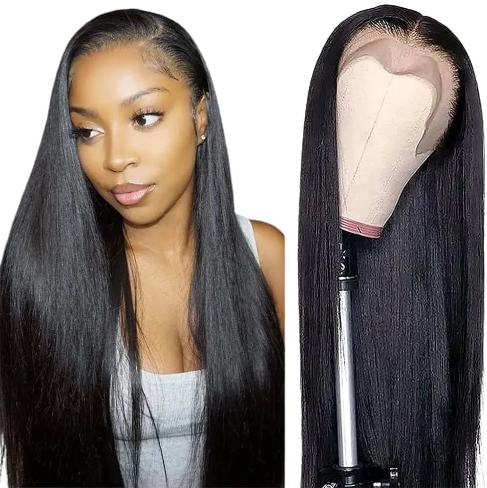 180 Density 20 Inch 13X4 HD Lace Natural Black  Forehead Wig Human Hair 13x4 Straight Women's Pre-Plucked Closure Wig Human Hair