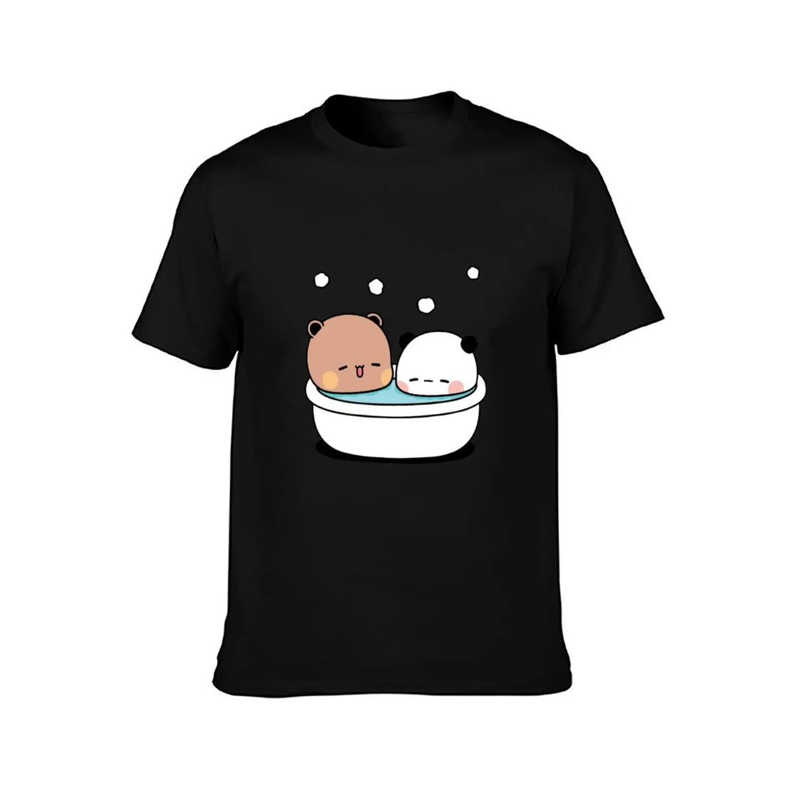 Bear and Panda Bubu Dudu Bath T-Shirt, Summer Casual Cotton Tee, Oversized Streetwear Tops, Vintage Graphic Print, 100% Cotton