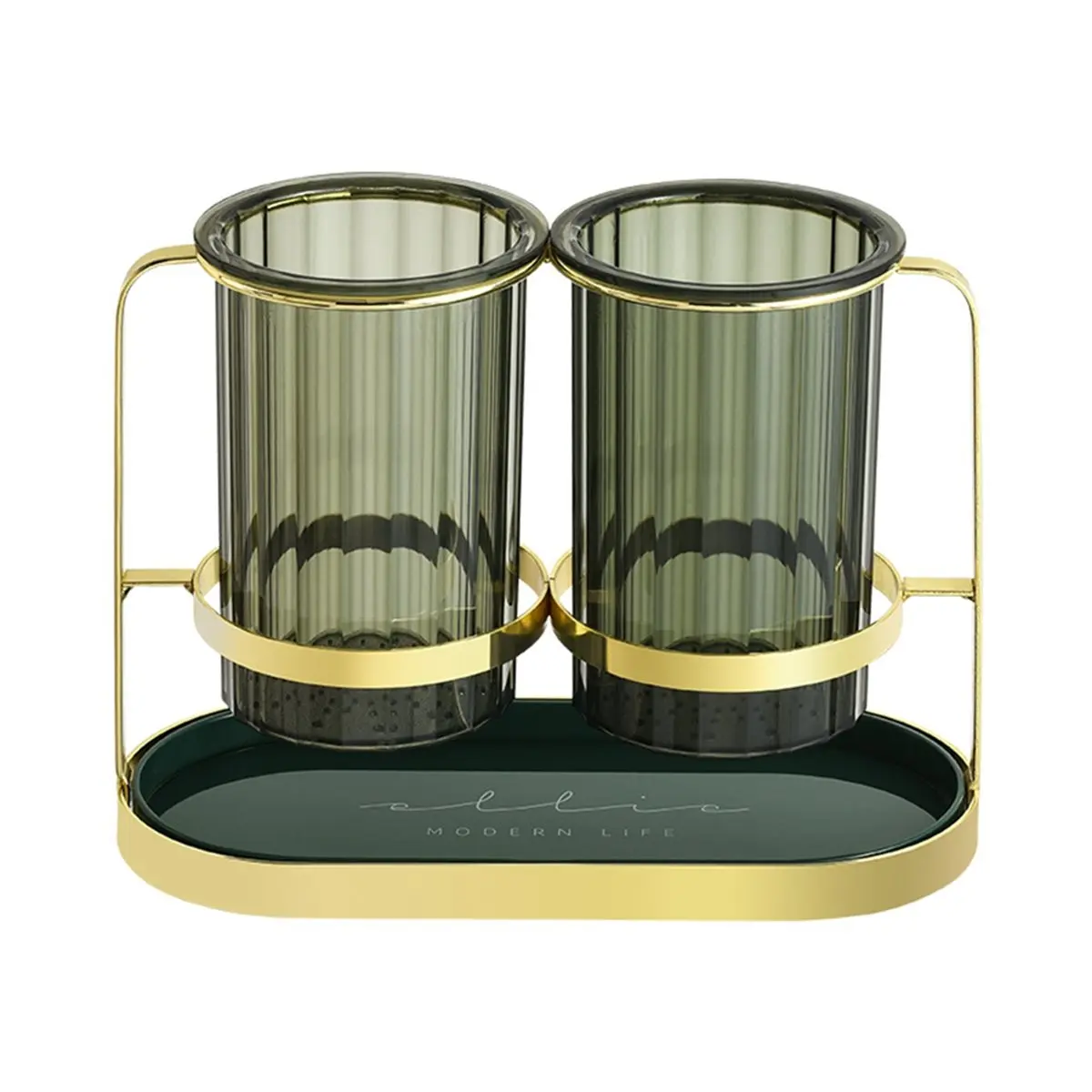 Multipurpose Cutlery Holder Elegant Golden Organizer with Drain Dual Chopstick Cage for Neat Storage and Easy Cleaning