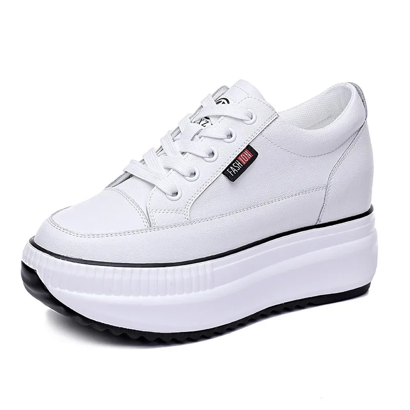 

Женская повседневная обувь из натуральной кожи 8 см, женские модные кроссовки на танкетке 7 см, весенне-осенняя обувь на массивном каблуке, летняя обувь