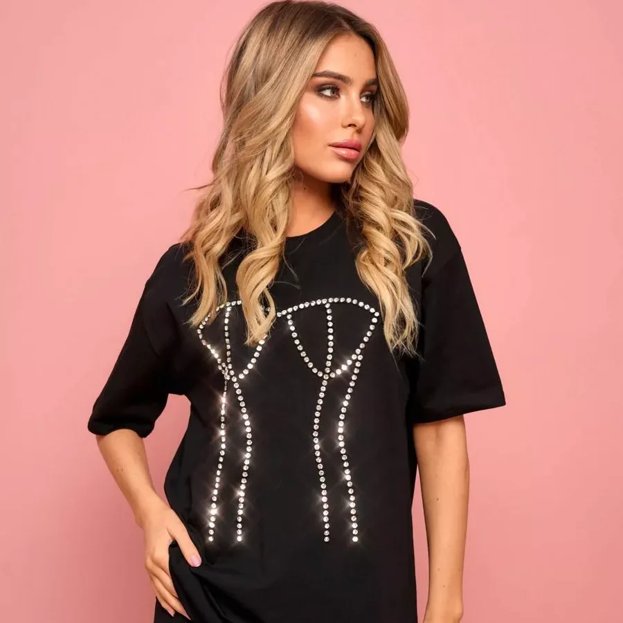 2026 Summer New Women Funny Print T Shits Design Hot Diamond Loose T-shirt Y2k Top