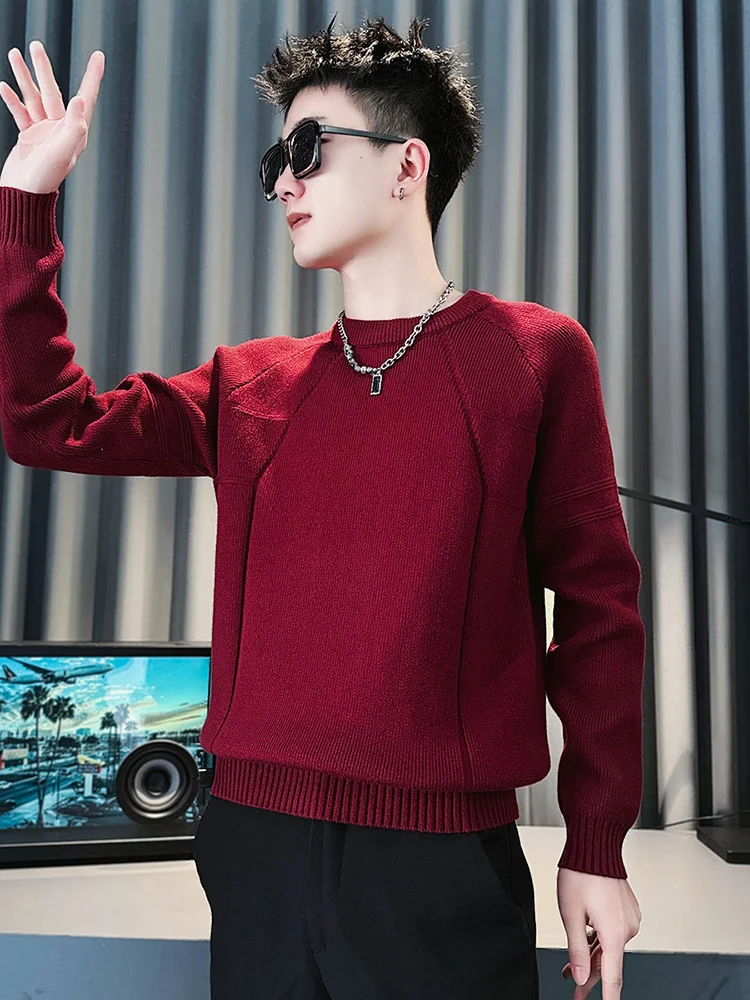 Men's Red Knitted Sweater Pure Color Inner Wear Winter Faionable Brand New Year's Clothing 2025 Autumn Winter Season