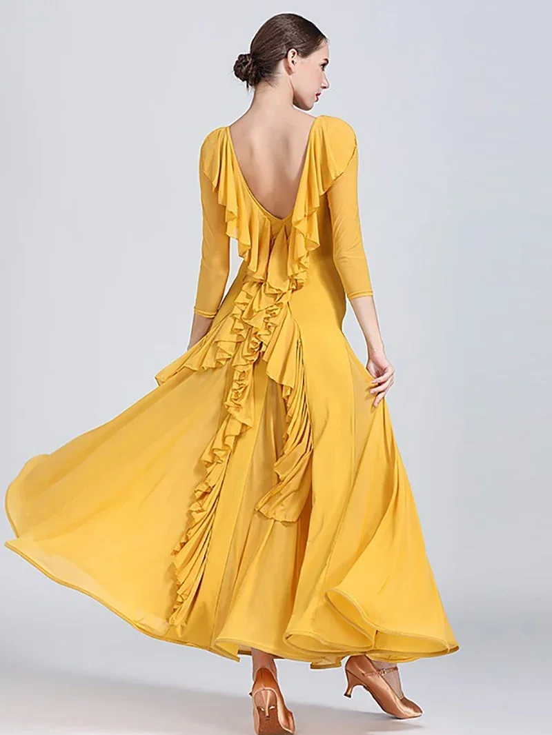 Women Standard Dance Dress Ruffles Backless National Competition Ballroom Dancewear Evening Dresses Drag Costume Ballroom Dress