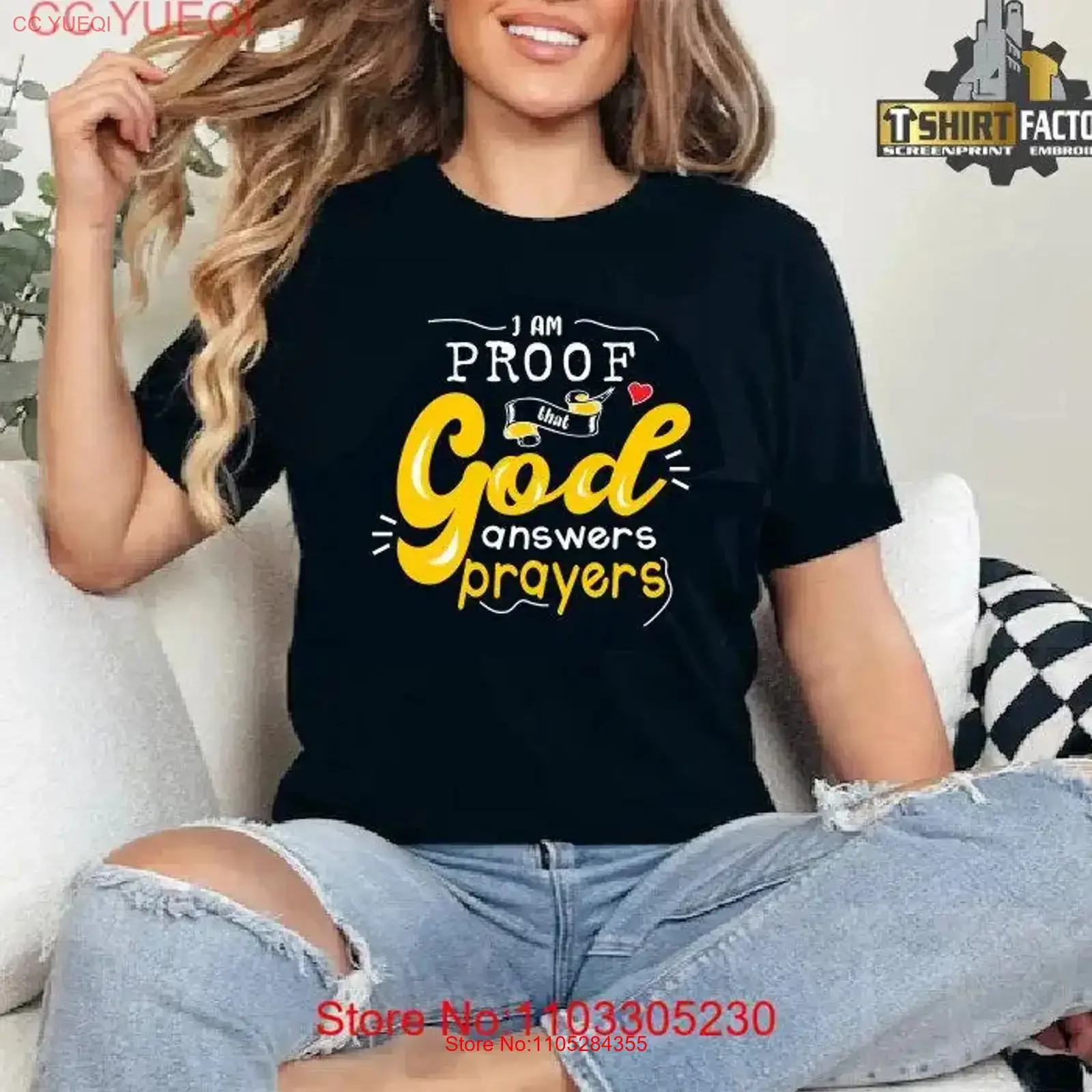 I am proof God answers prayers christian shirt T shirts Jesus Inspirational Religious Bible Verse vintage Washed Breathable