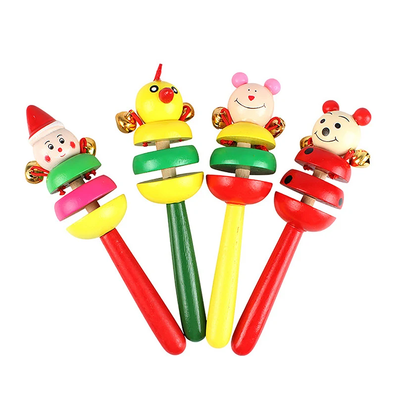 New Baby Rattle Colorful Rainbow Hand Held Bell Stick Wooden Percussion Musical Toy For KTV Party Kids Game