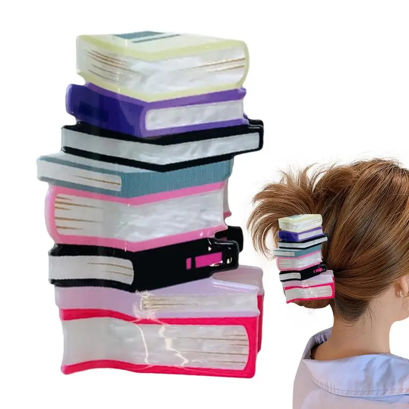 School Hair Clips Stack of Books Hair Claw Teacher Hair Accessories Back to School Fashion Crocodile Clip for Thick Hair