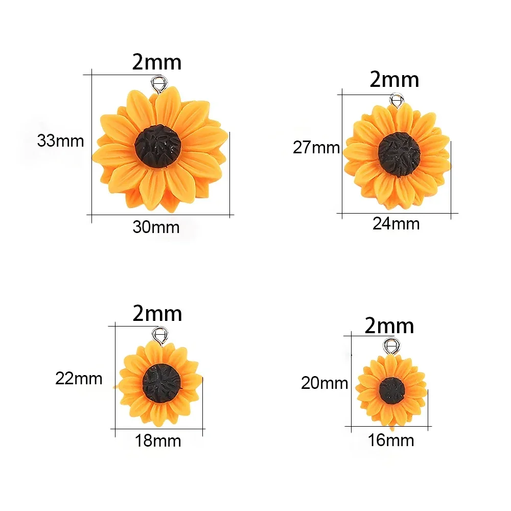 10pcs 16/18/24/30mm Resin Sunflower Charms Sweet Magritte Flowers Pendant For Earring Keychains Diy Jewelry Make